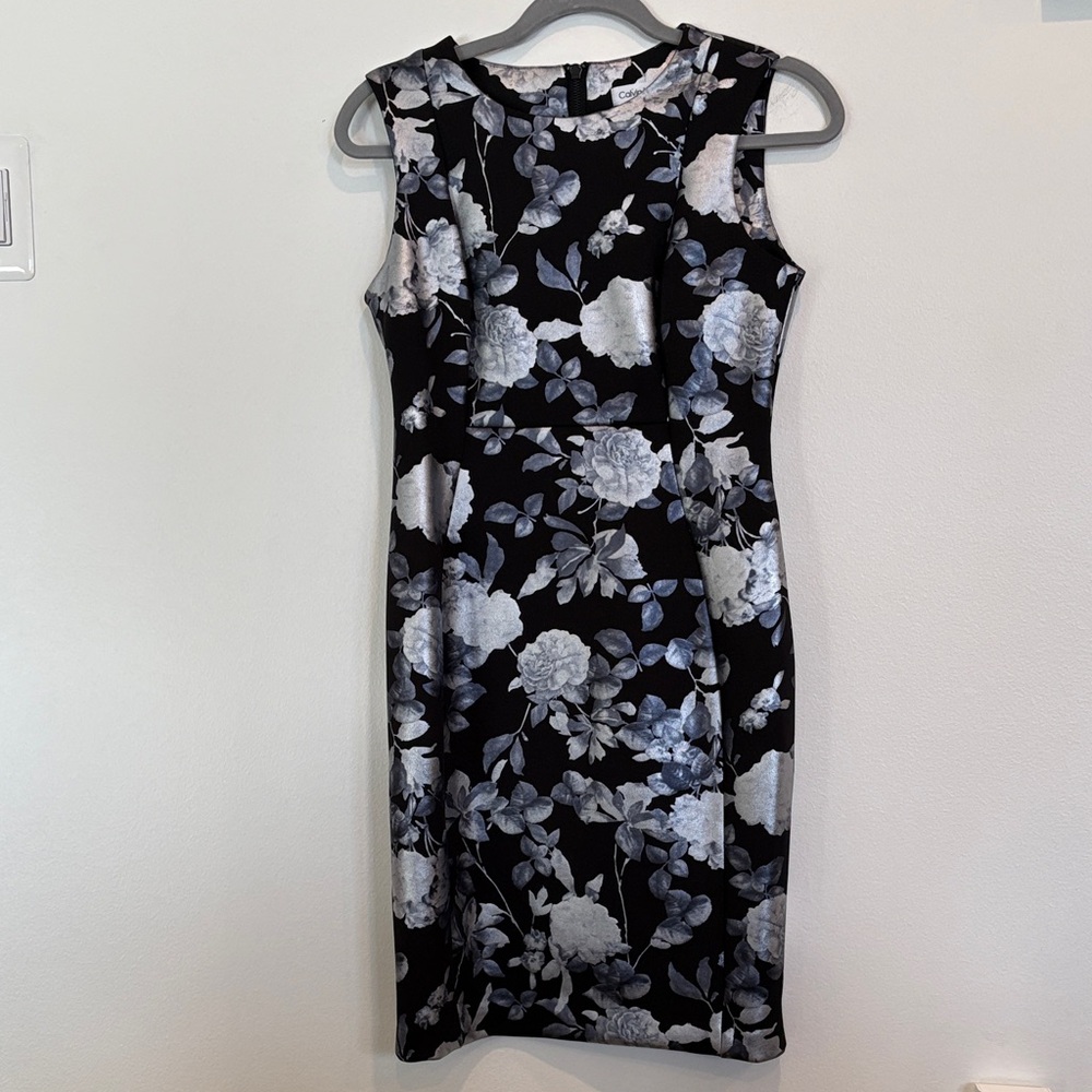 Calvin Klein Black and White Floral Midi Dress